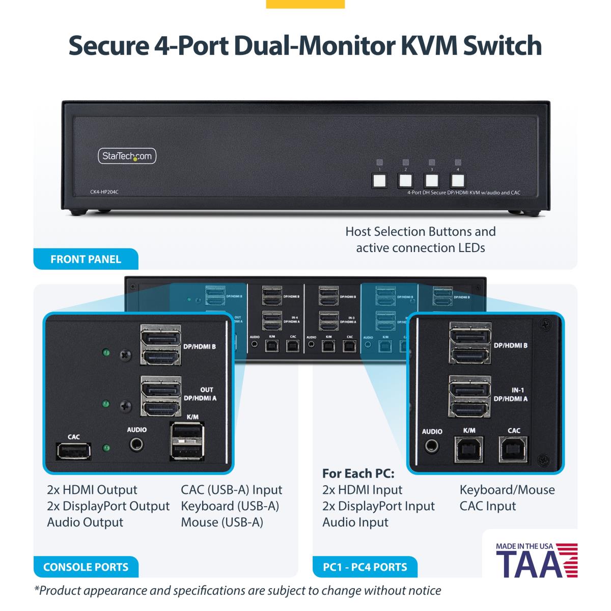 - KVM switch - secure - 4 x KVM port(s) - 1 local user - desktop - TAA Compliant thumbnail