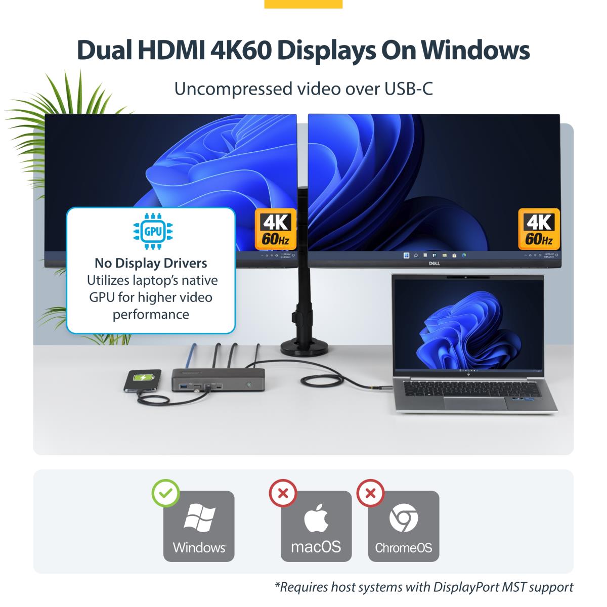 - Docking station - for laptop - USB-C 3.2 Gen 2 - 2 x HDMI - 1GbE - United Kingdom, Europe thumbnail