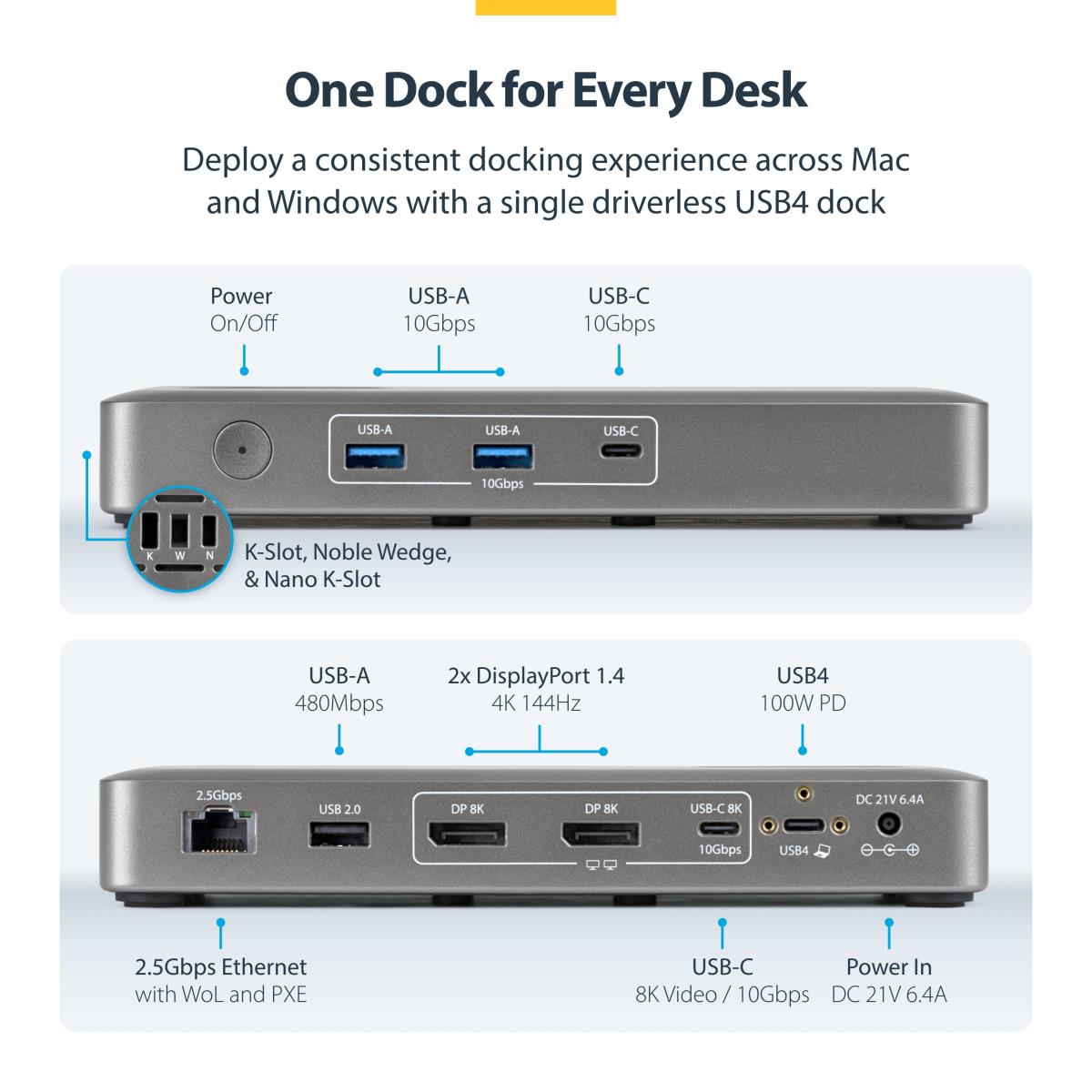 - Docking station - USB4 / Thunderbolt 4 / Thunderbolt 5 - 2 x DP - 1GbE, 2.5GbE - 100 watt - Europe, United Kingdom thumbnail