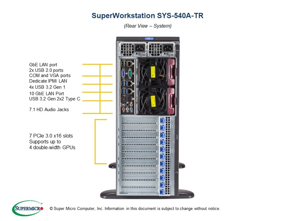 EU Product - - SuperWorkstation 540A-TR - Full-Tower, Intel� C621, SATA, Ethernet/LAN, 2200 W - Xeon Intel PCIe 10GBase-T 2200W thumbnail