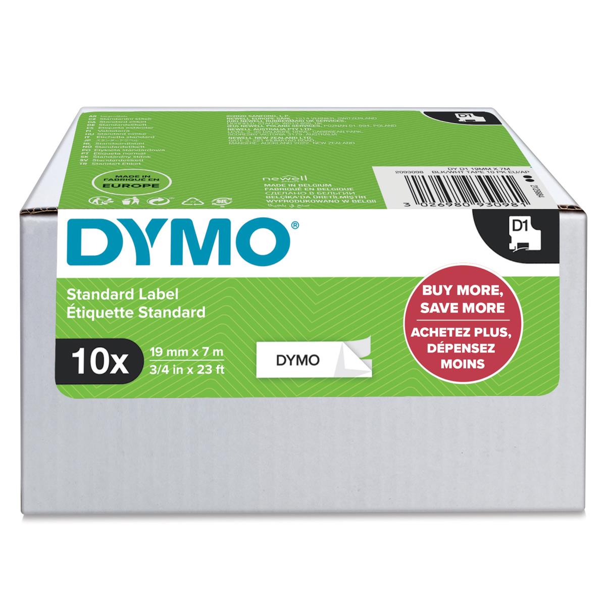 45803 D1 19mm x 7m Black on White Tape 10 Pack thumbnail