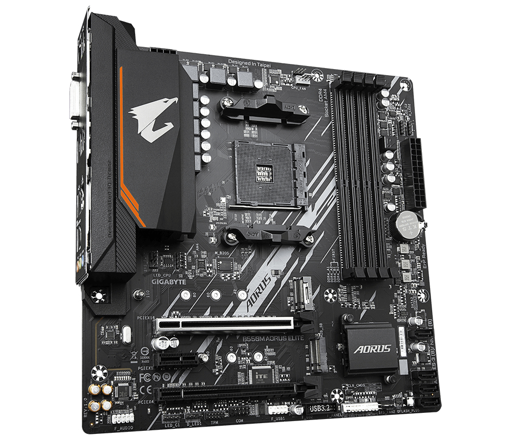 B550M AORUS ELITE Ultra Durable AMD AM4 Socket Motherboard, Micro-ATX, 4x DDR4 Slots, 2x M.2 Sockets, Fitted I/O Shield, GbE LAN, 1x DVI-D / 1x HDMI Port thumbnail
