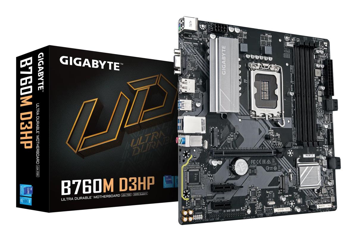 B760M D3HP Intel 1700 Socket Motherboard, Micro-ATX, 4x DDR5 Slots, 2x M.2 Sockets, 1x USB-C Port, GbE LAN, 1x D-Sub / 1x DisplayPort / 1x HDMI Port thumbnail