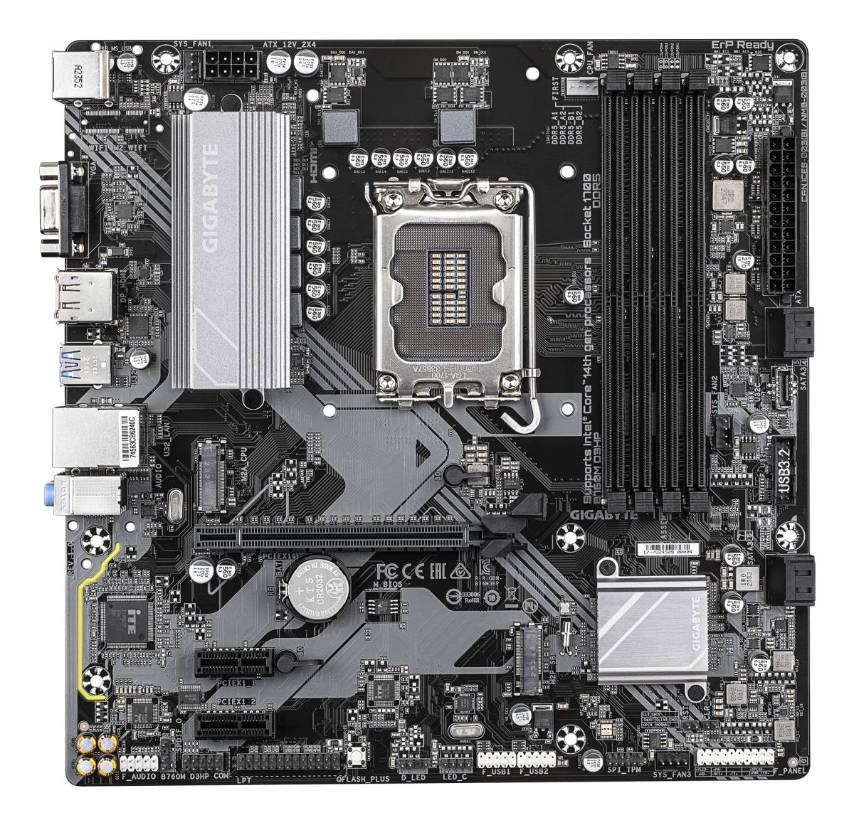 B760M D3HP Intel 1700 Socket Motherboard, Micro-ATX, 4x DDR5 Slots, 2x M.2 Sockets, 1x USB-C Port, GbE LAN, 1x D-Sub / 1x DisplayPort / 1x HDMI Port thumbnail
