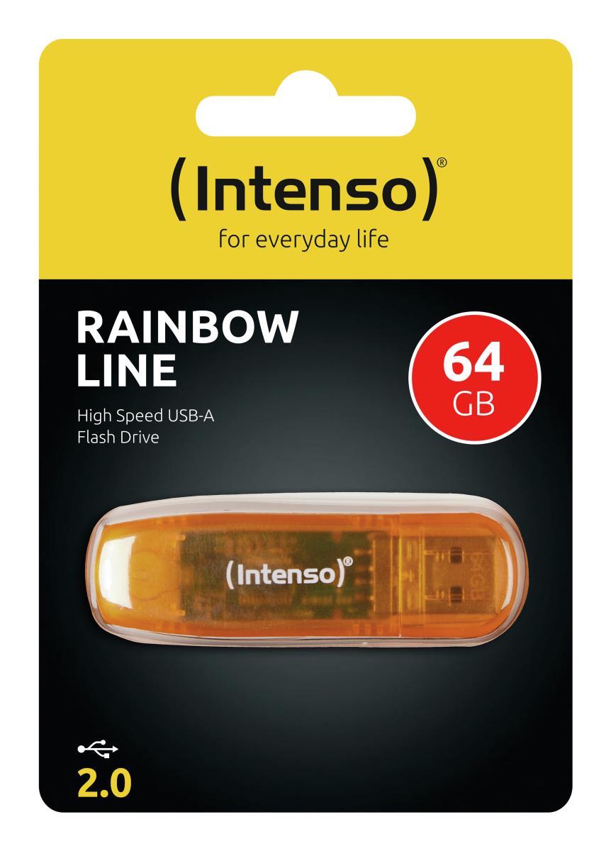64GB Intenso Rainbow Line USB 2.0 Flash Drive Orange thumbnail