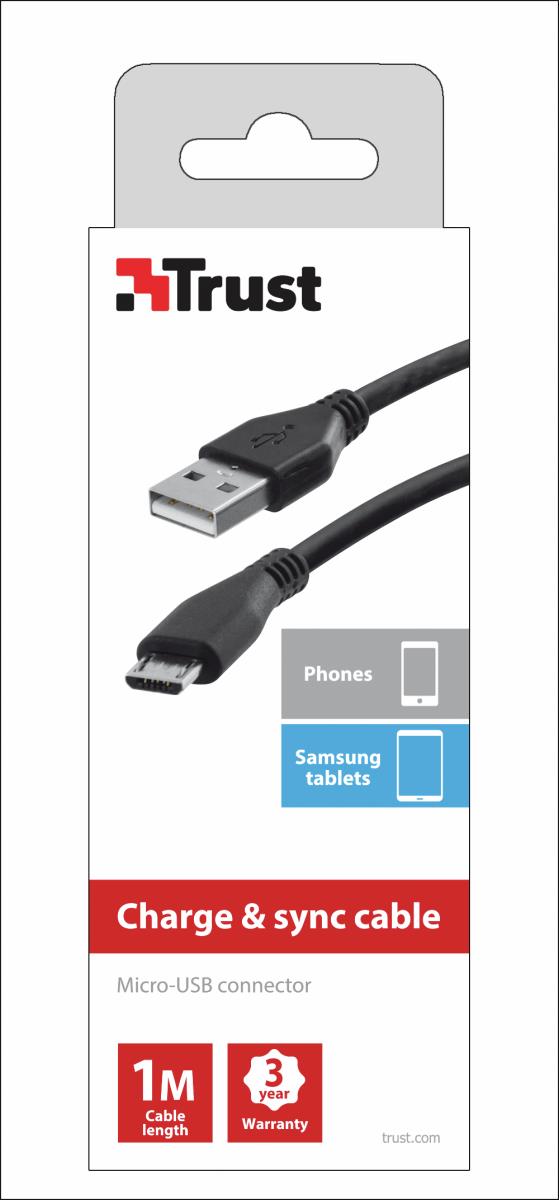 1 meter Micro USB Charge and Sync Cable for All Android Smartphones and Tablets Black - 19811 thumbnail