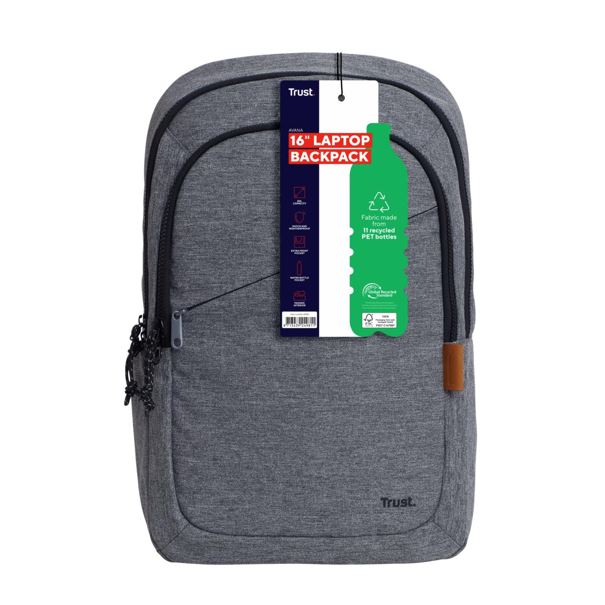 (A) TRUST AVANA 15.6  16 ECO BACKPACK GREY 24981 thumbnail