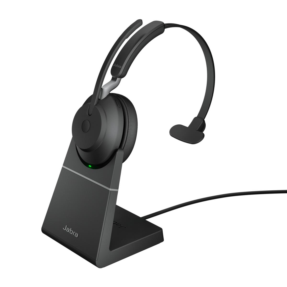 Evolve2 65 UC Mono - Headset - on-ear - convertible - Bluetooth - wireless - USB-A - noise isolating - black - with charging stand thumbnail
