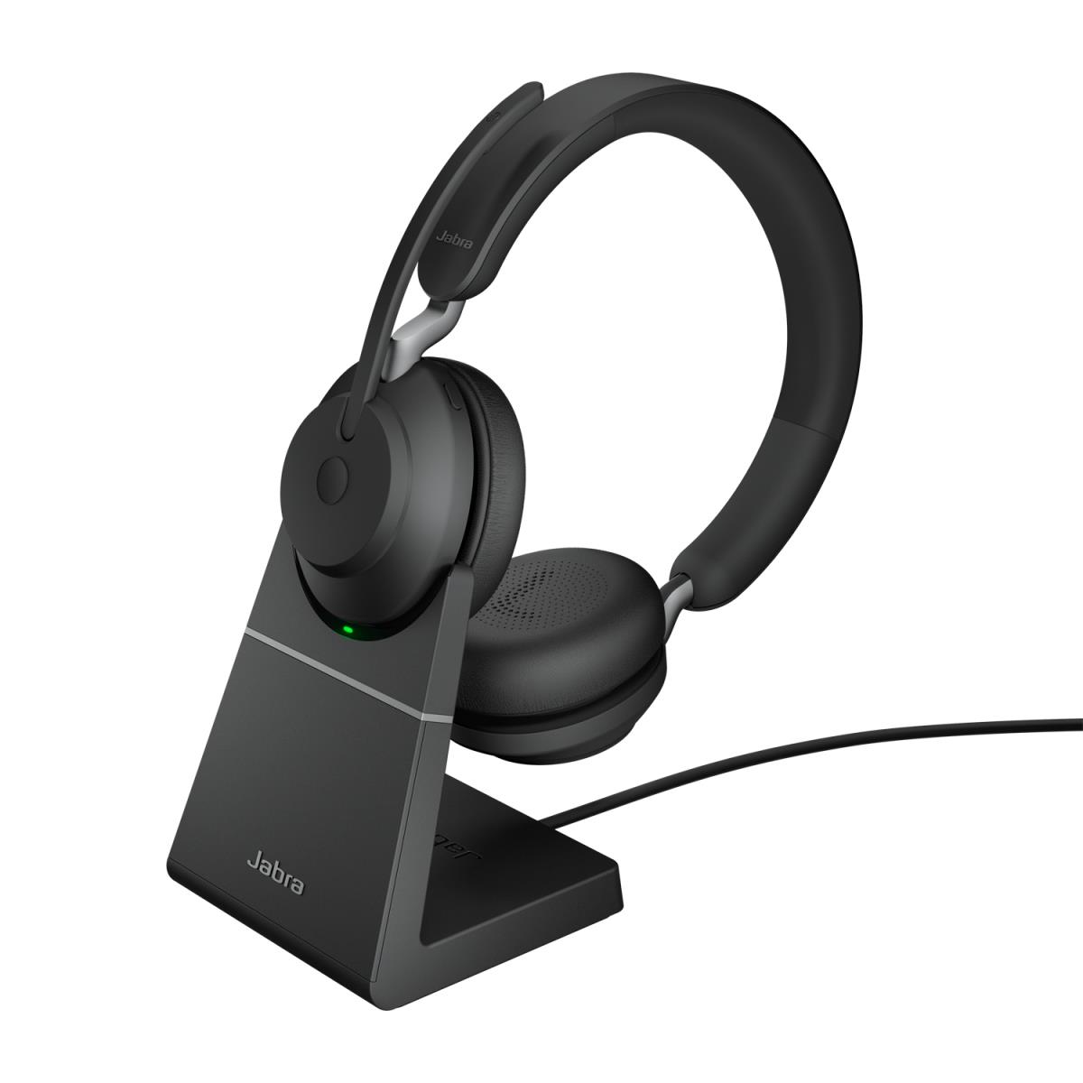 Evolve2 65 UC Stereo - Headset - on-ear - Bluetooth - wireless - USB-C - noise isolating - black - with charging stand thumbnail