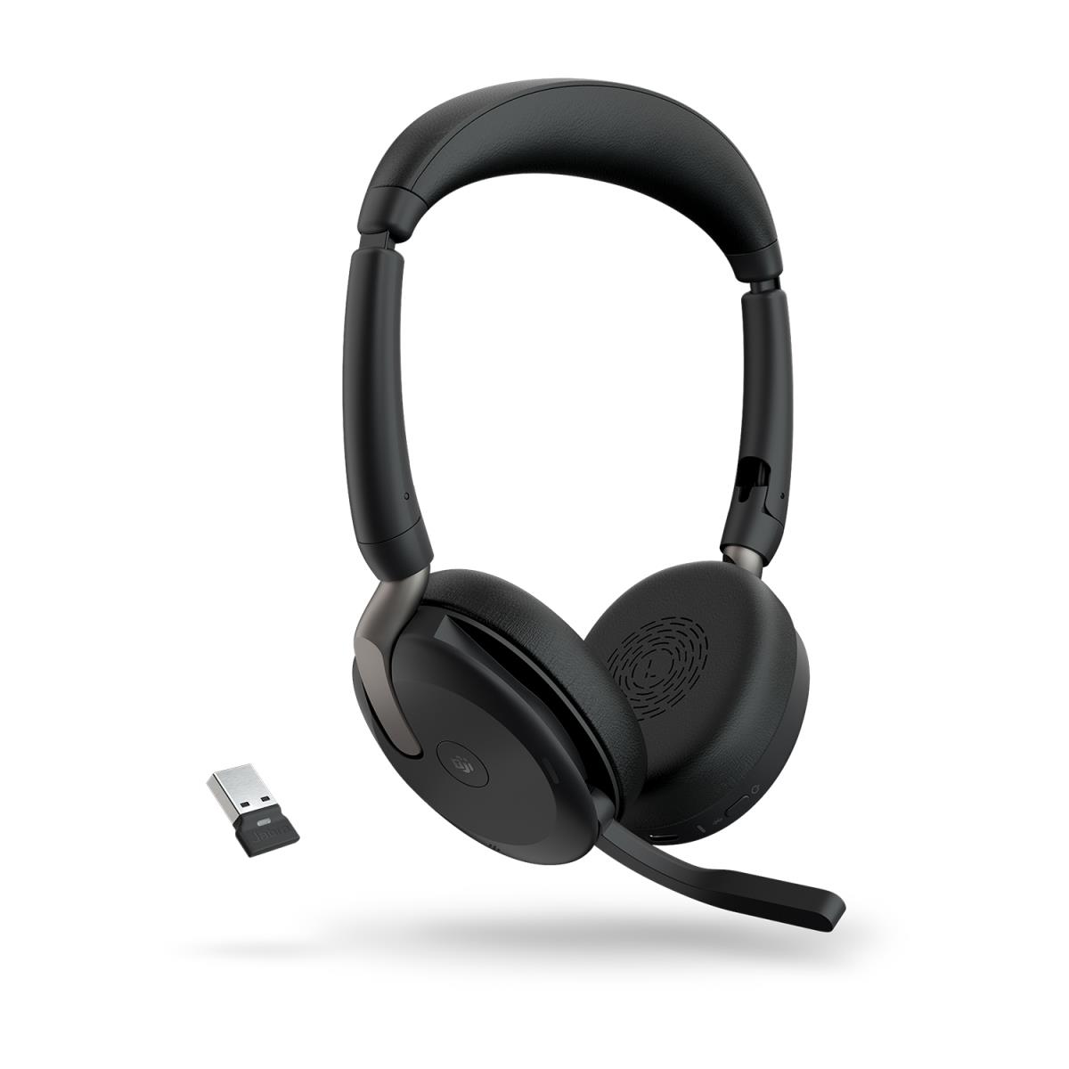 Evolve2 65 Flex MS Stereo - Headset - on-ear - Bluetooth - wireless - active noise cancelling - USB-A - black - with wireless charging pad - Certified for Microsoft Teams thumbnail