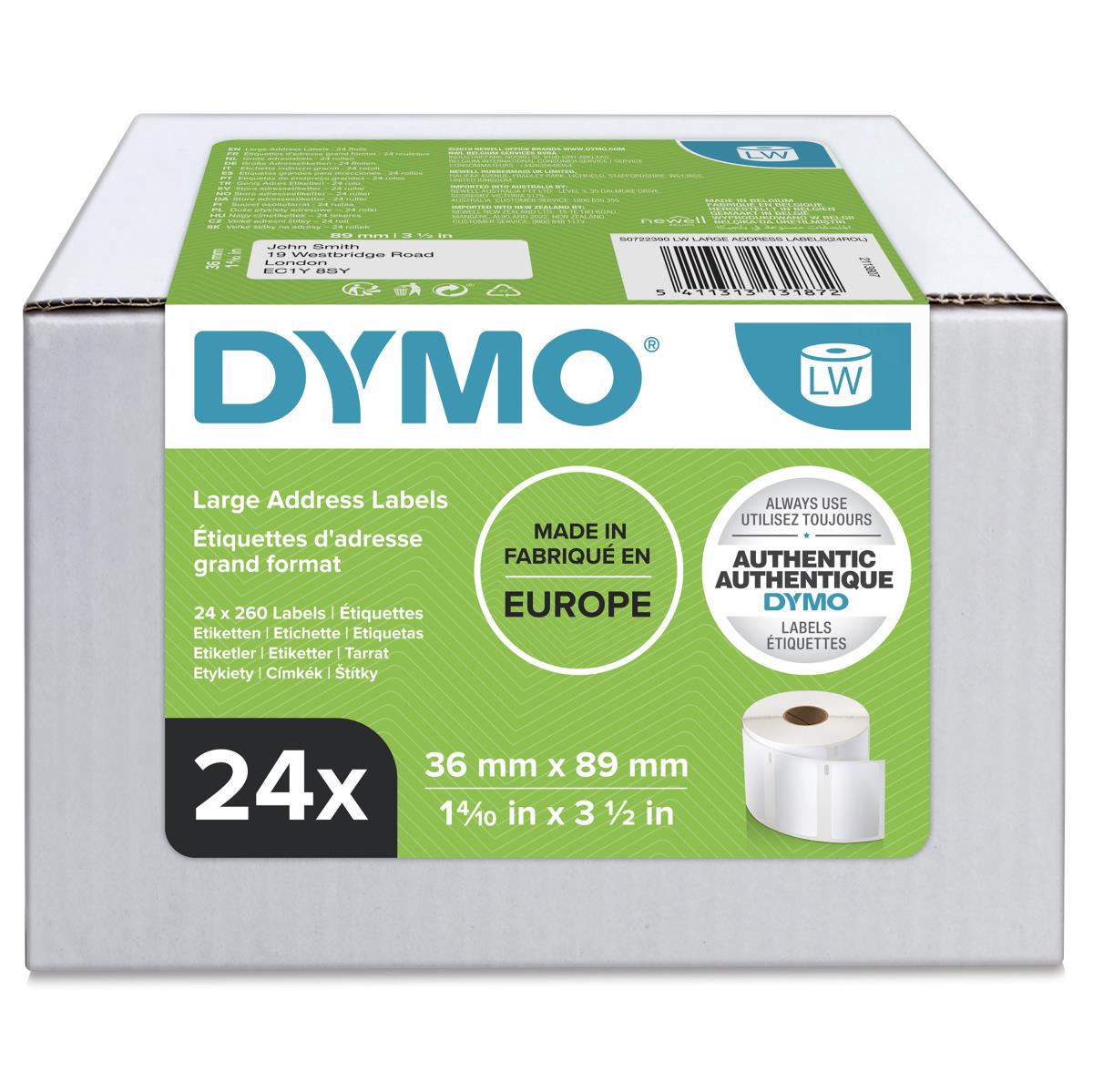 99012 24 Rolls of 36mm x 89mm Large Address Permanent Labels thumbnail
