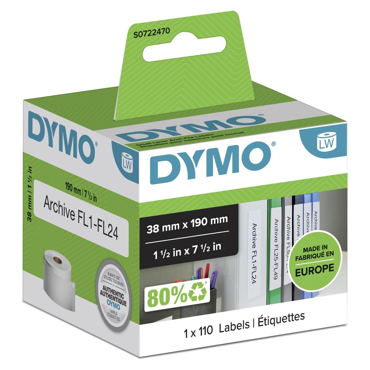 99018 38mm x 190mm Small Lever Arch Labels Black on White thumbnail
