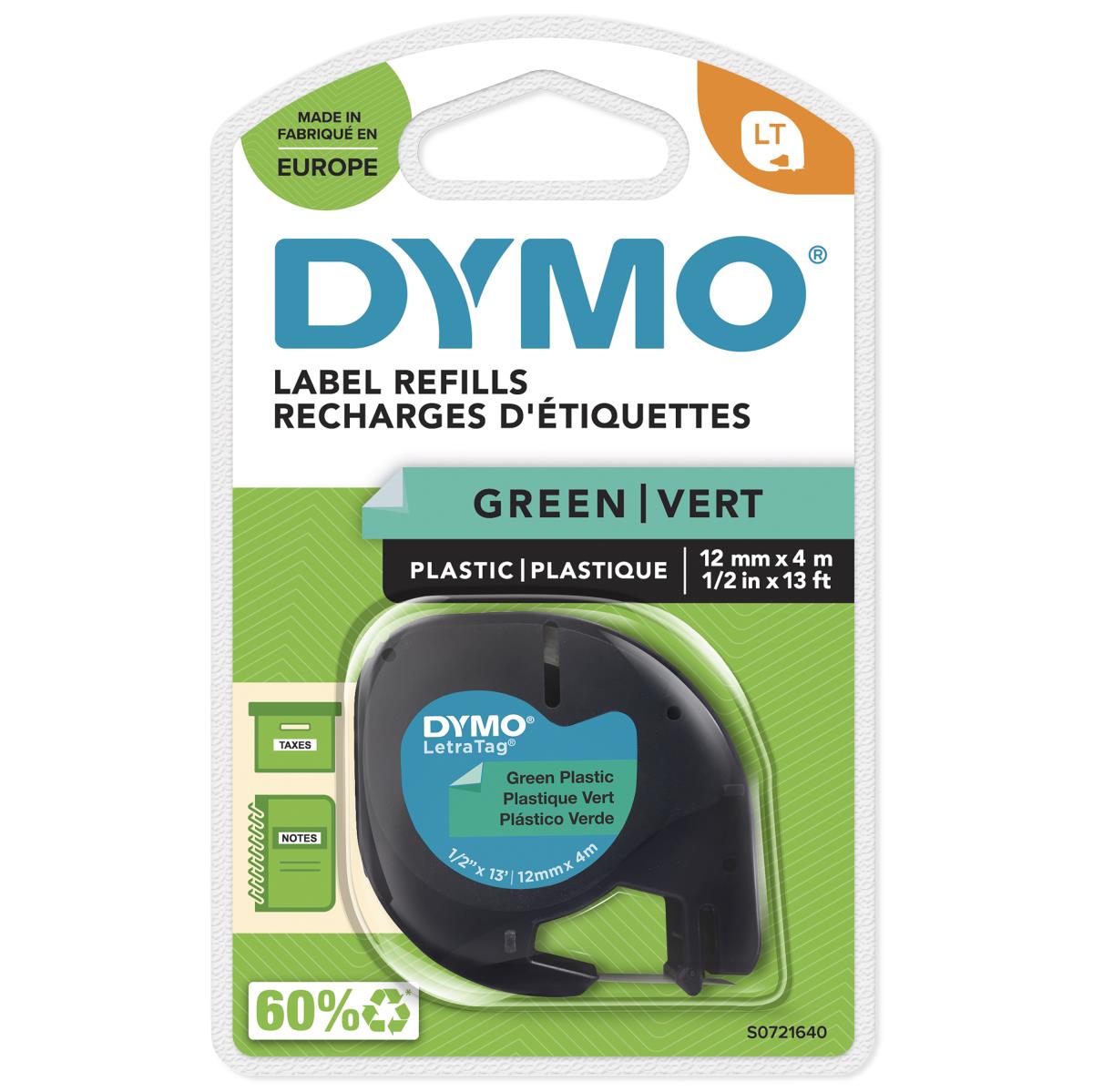 91204 12mm x 4m Black On Green Plastic Tape thumbnail