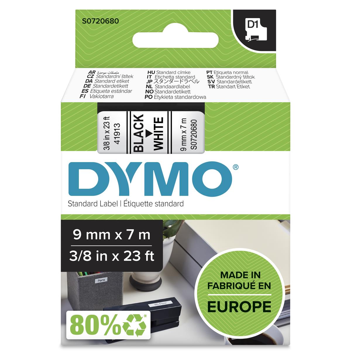 40913 D1 9mm x 7m Black on White Tape thumbnail