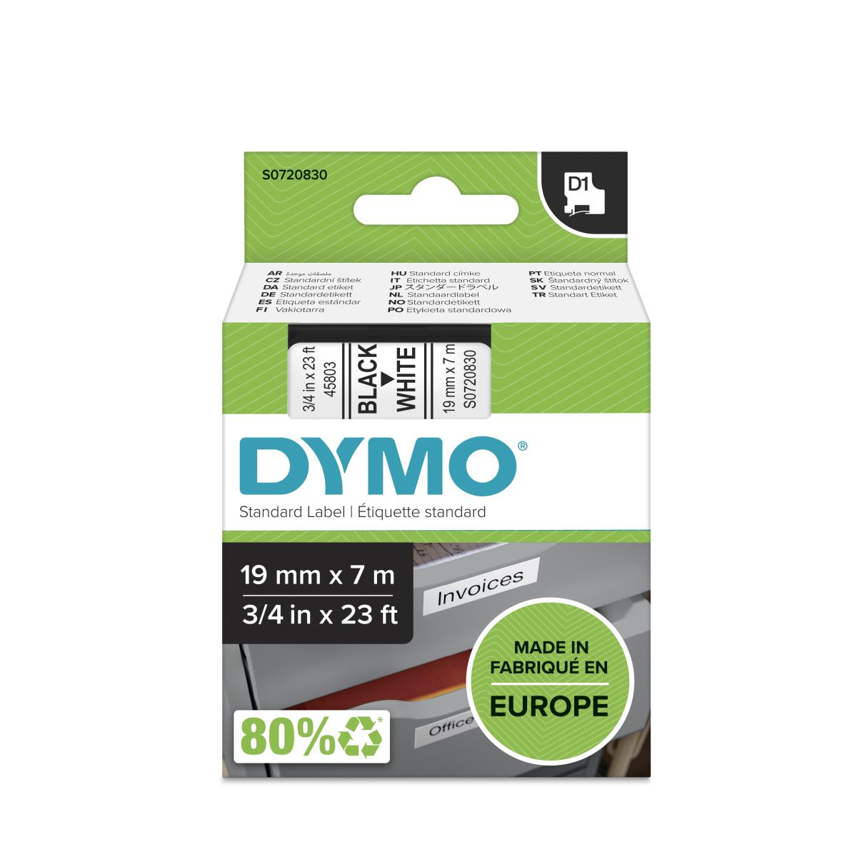 45803 D1 19mm x 7m Black on White Tape thumbnail