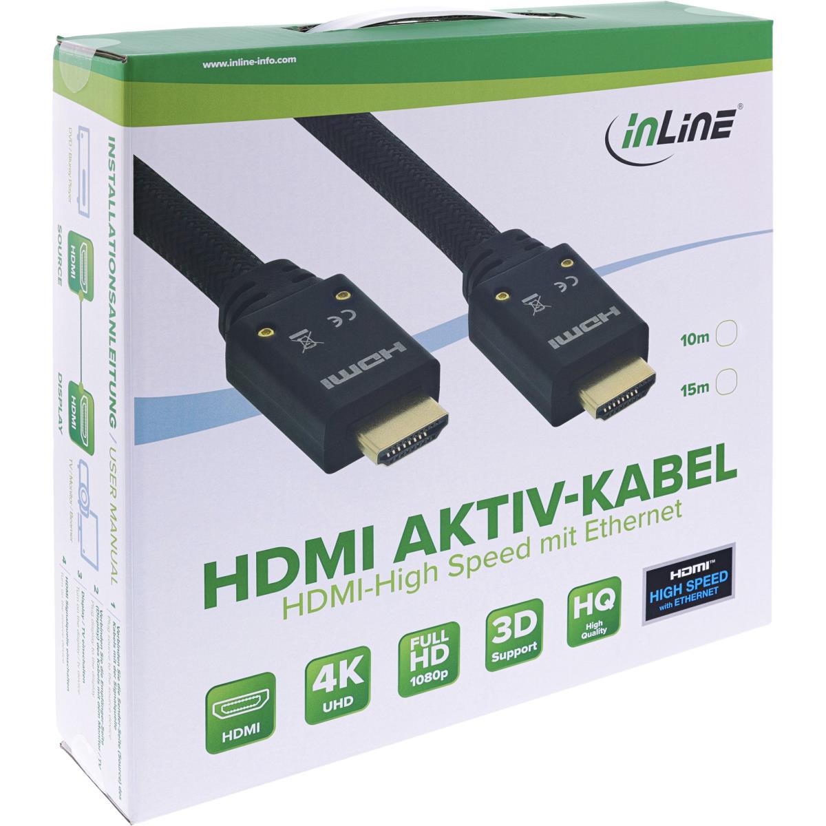 EU Product - - HDMI Aktiv-Kabel, HDMI-High Speed mit Ethernet, 4K2K, Stecker / Stecker, schwarz / gold, Nylon Geflecht Mantel 10m thumbnail
