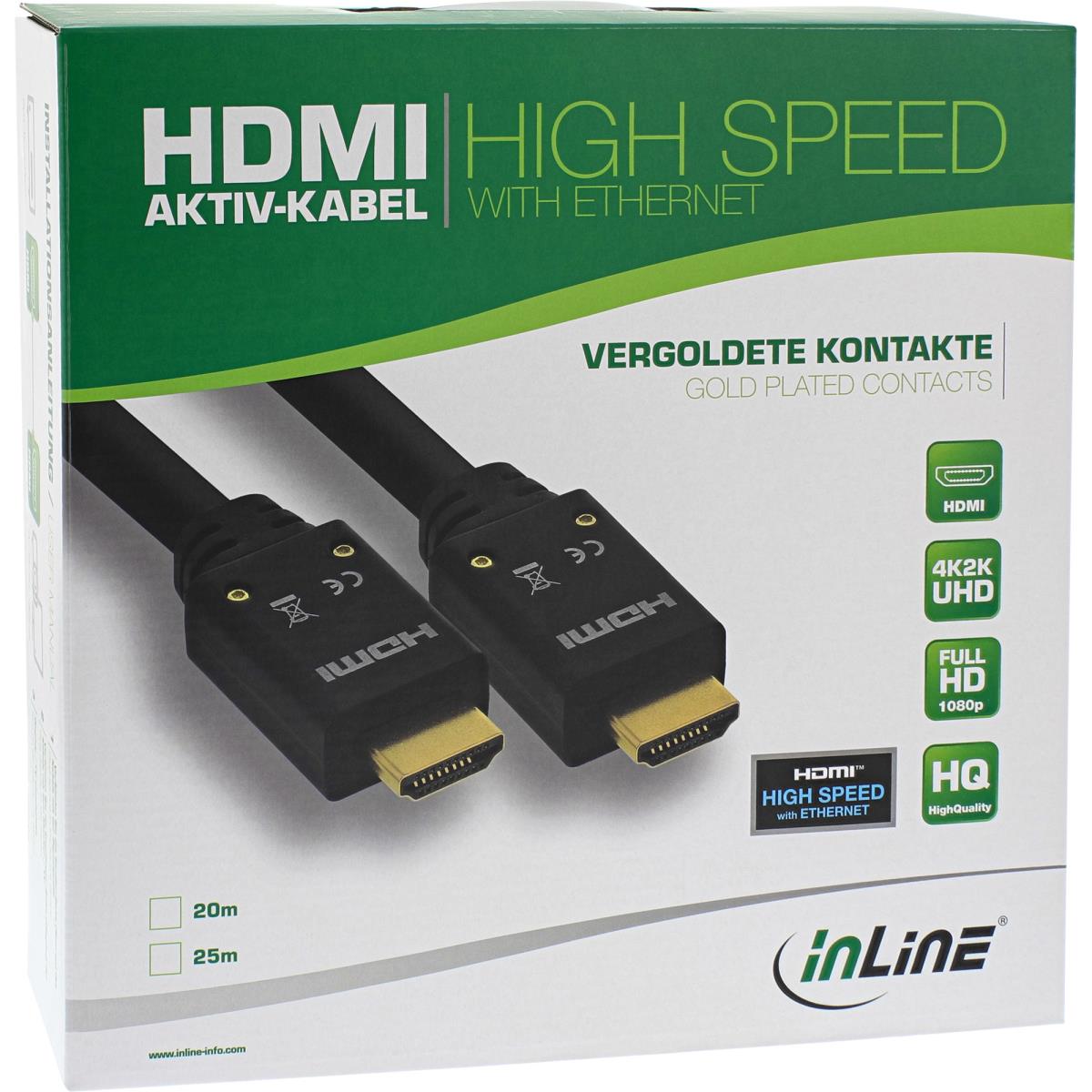 EU Product - - HDMI Aktiv-Kabel, HDMI-High Speed mit Ethernet, 4K2K, Stecker / Stecker, schwarz / gold, 10m thumbnail