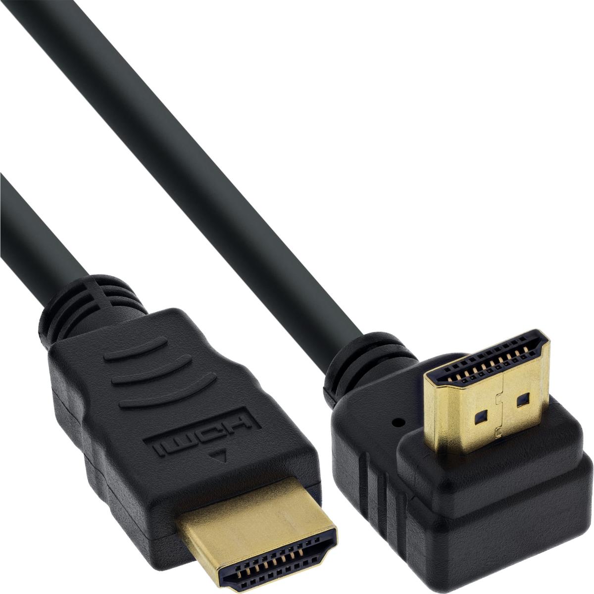 EU Product - - HDMI Kabel, gewinkelt, HDMI-High Speed mit Ethernet, Stecker / Stecker, verg. Kontakte, schwarz, 2m thumbnail