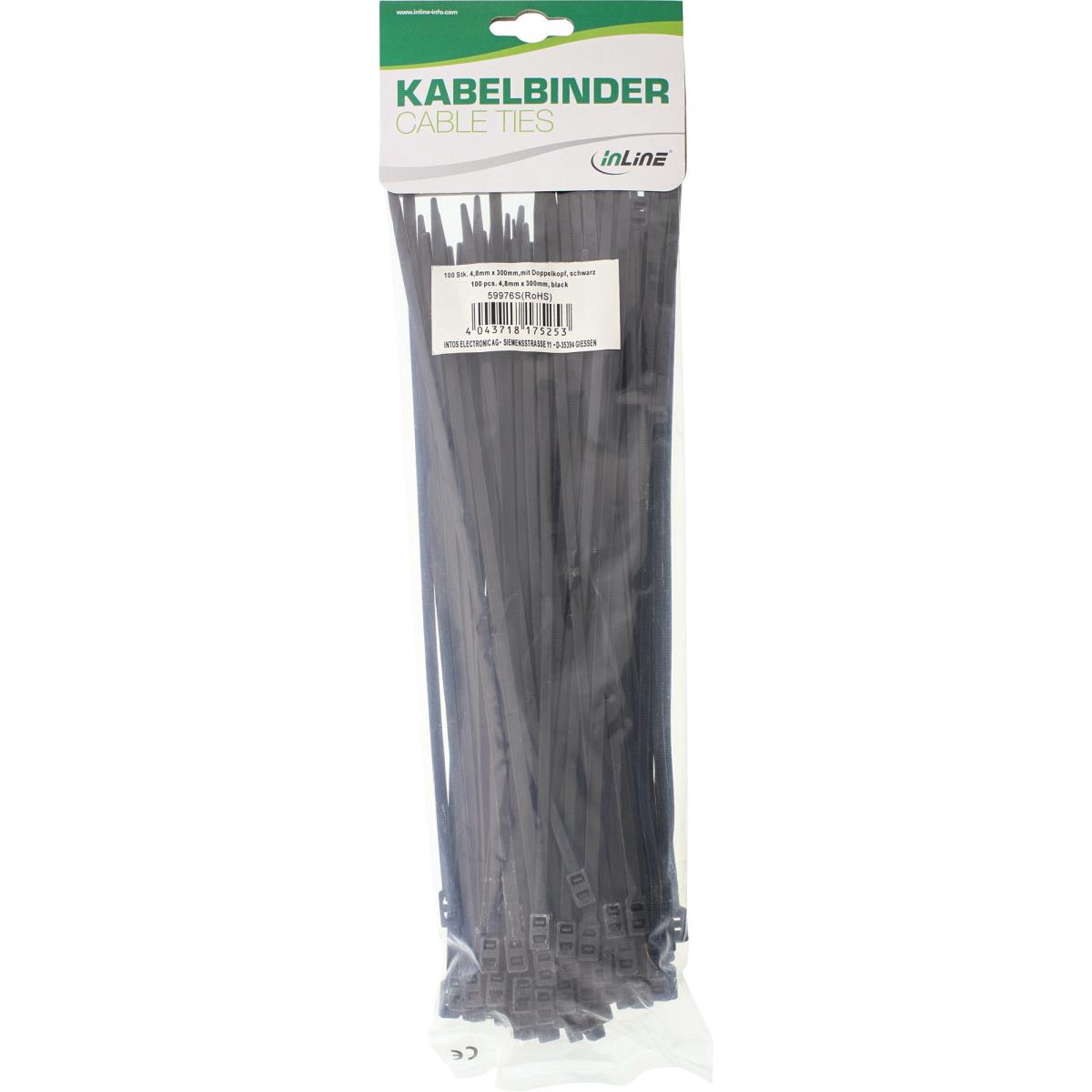 EU Product - - Kabelbinder mit Doppelkopf, L�nge 300mm, Breite 4,8mm, schwarz, 100 St�ck thumbnail