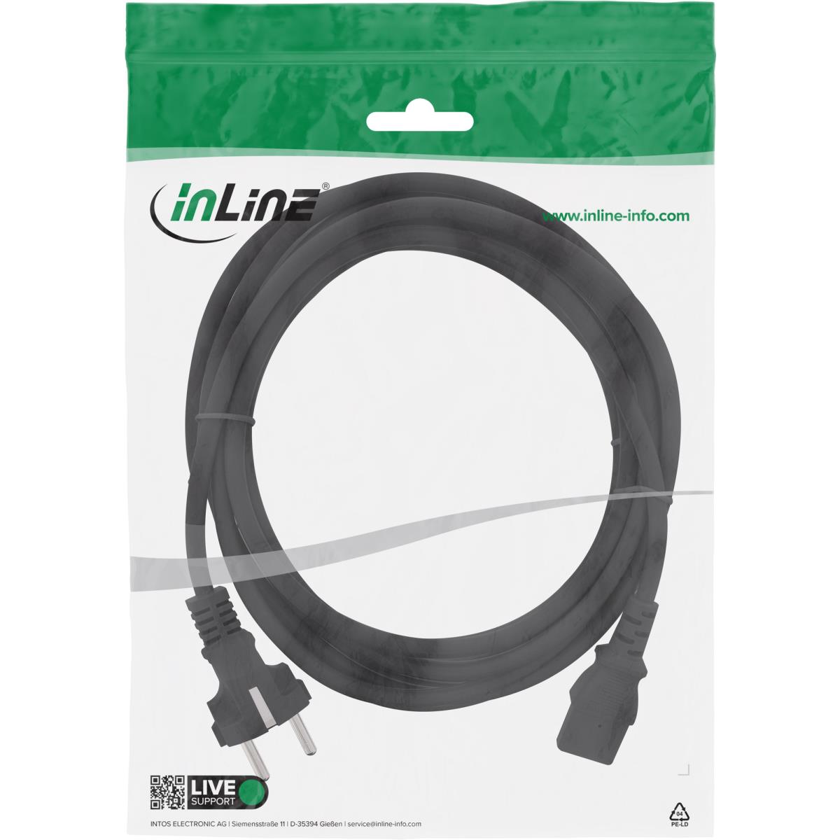 EU Product - - Netzkabel, Schutzkontakt gerade auf Kaltger�testecker C13, 3m, schwarz thumbnail