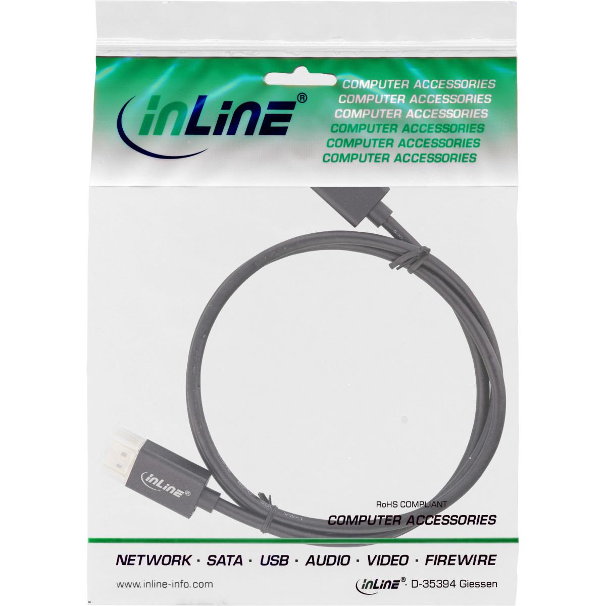 EU Product - � - DisplayPort 1.4 Kabel Slim, 8K4K, schwarz, vergoldete Kontakte, 1m Slim DisplayPort 1.4 Kabel, super d�nnes Kabel mit nur 4,8mm Durchmesser thumbnail