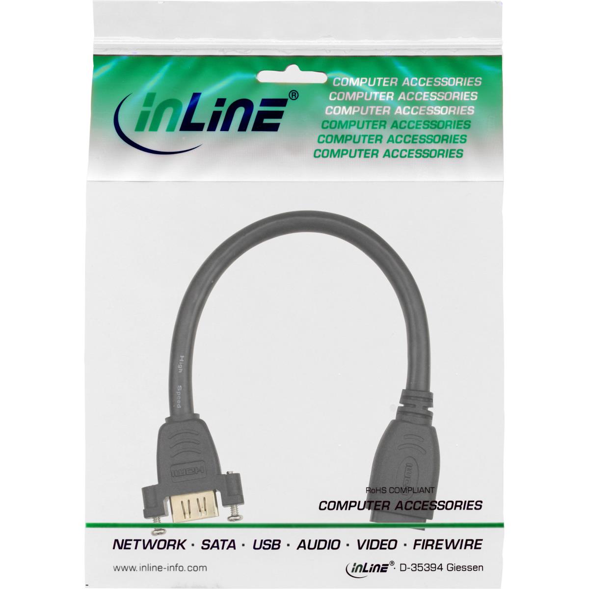 EU Product - - HDMI Adapterkabel zum Einbau, HDMI A Buchse/Buchse, vergoldete Kontakte, 4K2K, 0,2m thumbnail