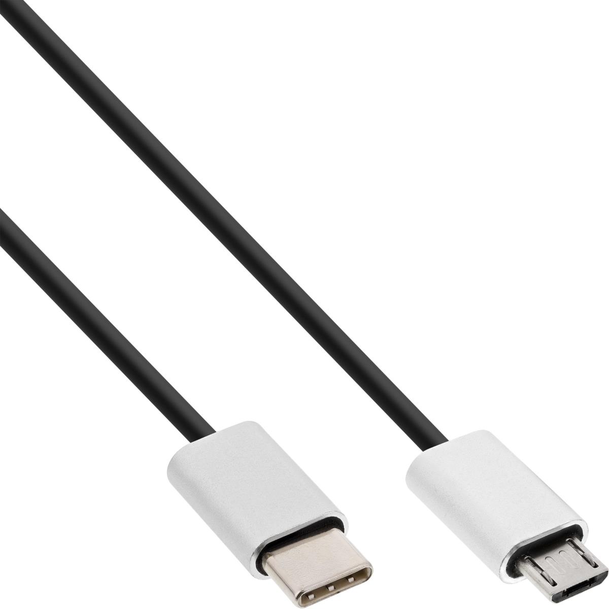 EU Product - - USB 2.0 Kabel, Typ C Stecker an Micro-B Stecker, schwarz/Alu, flexibel, 0.5m thumbnail