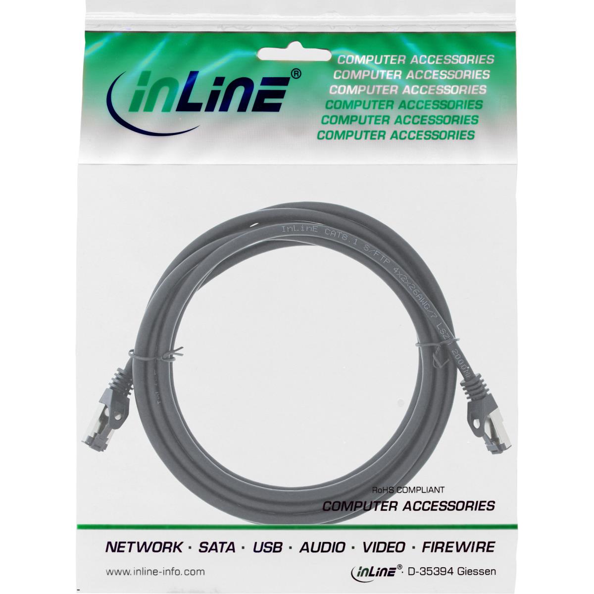EU Product - - Patchkabel, S/FTP (PiMf), Cat.8.1, 2000MHz, halogenfrei, Kupfer, schwarz, 0,5m thumbnail