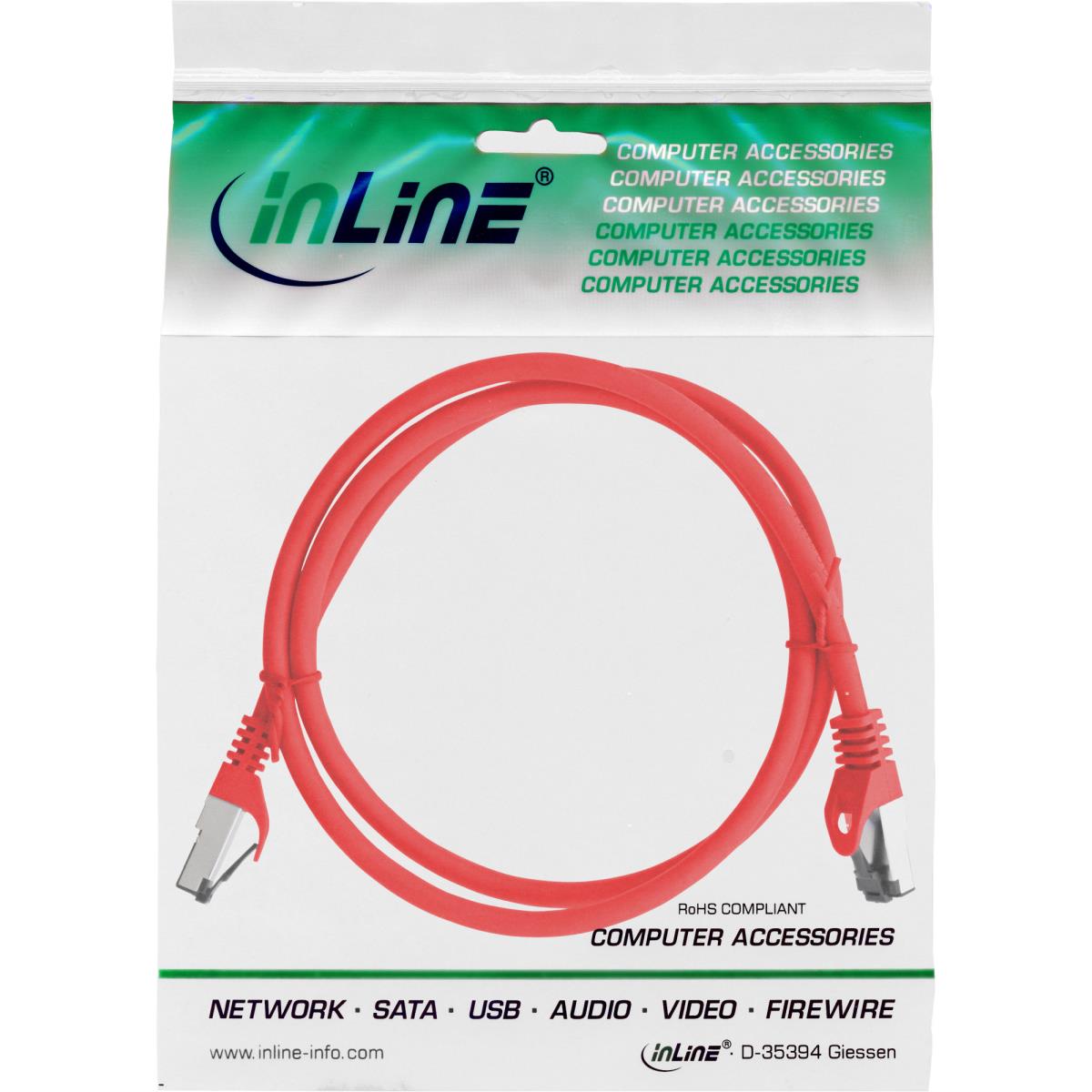EU Product - - Patchkabel, S/FTP (PiMf), Cat.8.1, 2000MHz, halogenfrei, Kupfer, rot, 1m thumbnail