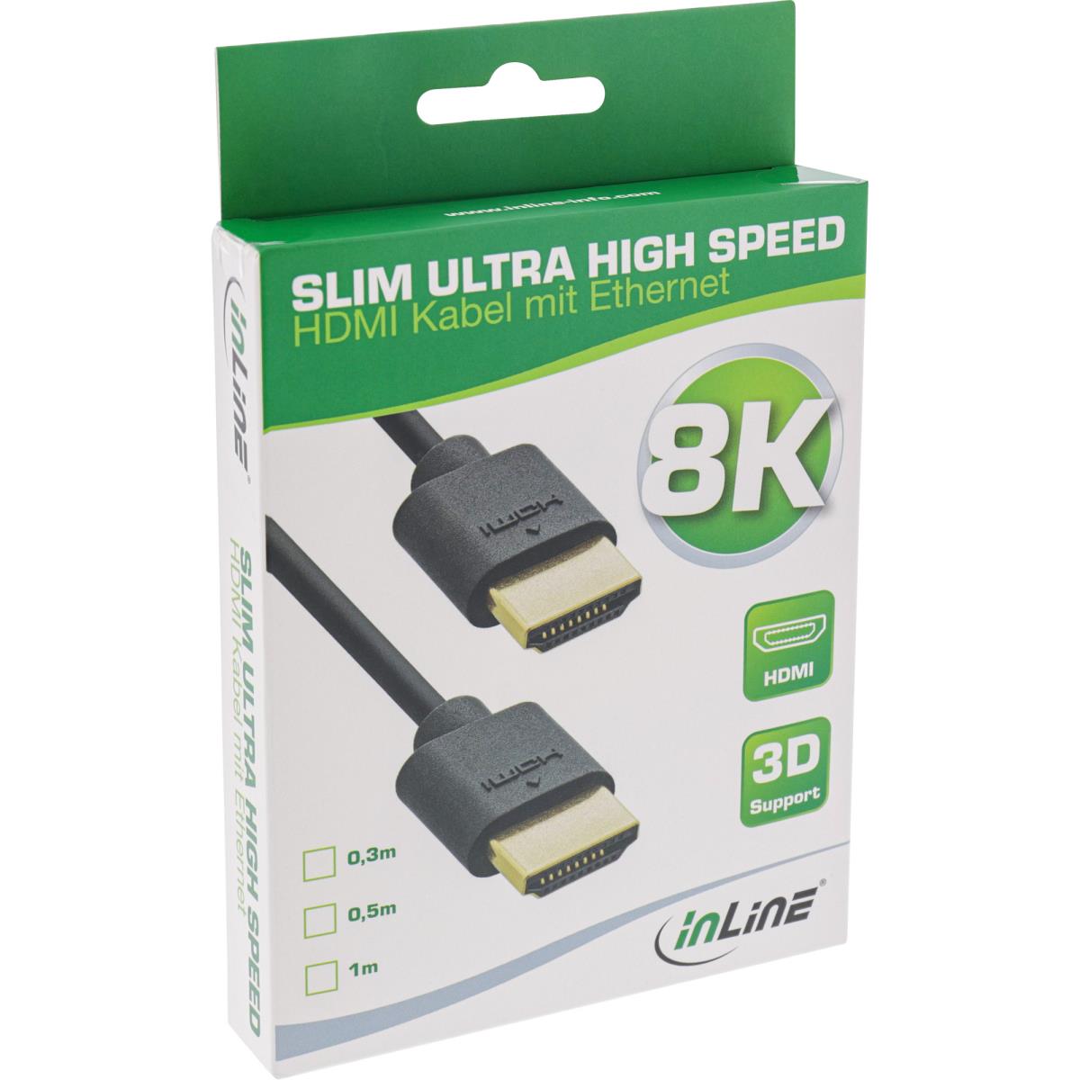 EU Product - - Slim Ultra High Speed HDMI Kabel, 8K4K, Stecker / Stecker, 0,5m thumbnail