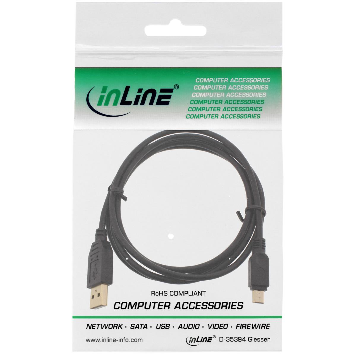 EU Product - - USB 2.0 Mini-Kabel, USB A Stecker an Mini-B Stecker (5pol.), schwarz, vergoldete Kontakte, 2m thumbnail