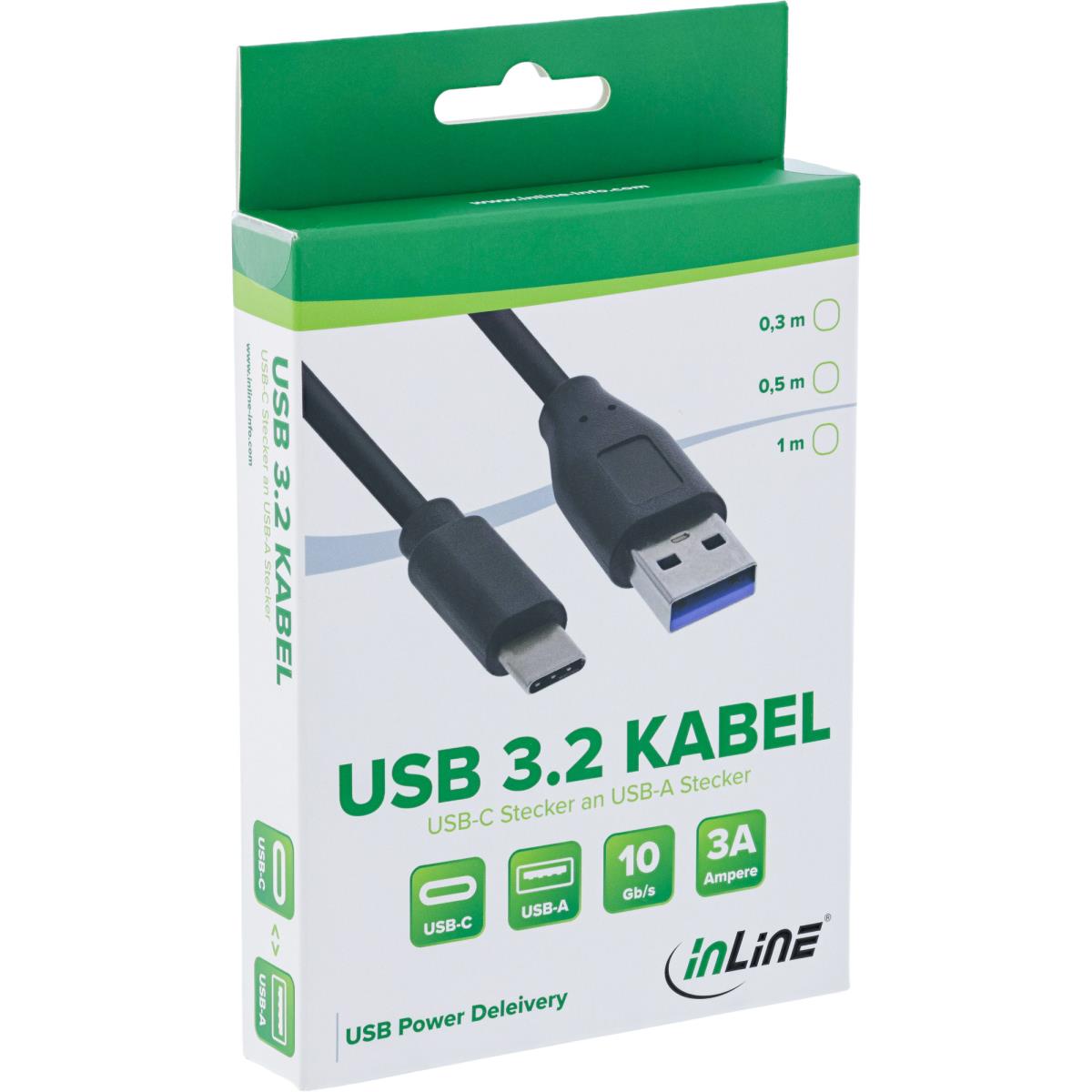 EU Product - - USB 3.2 Kabel, USB Typ-C Stecker an A Stecker, schwarz, 0,5m thumbnail