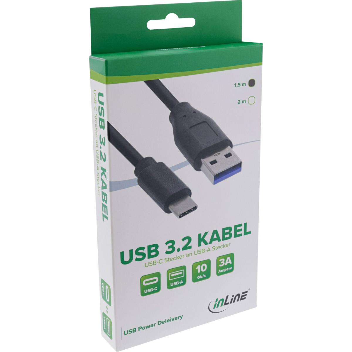 EU Product - - USB 3.2 Kabel, USB Typ-C Stecker an A Stecker, schwarz, 1,5m thumbnail