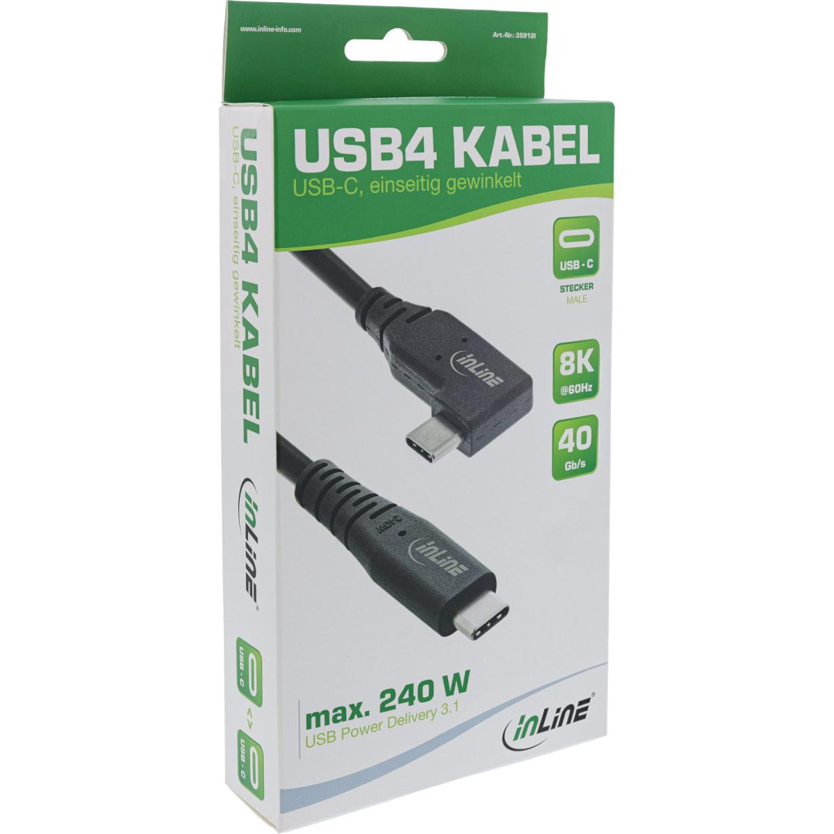 EU Product - - USB4 Kabel, USB-C einseitig gewinkelt, PD 240W 8K60Hz, TPE schwarz, 2m thumbnail