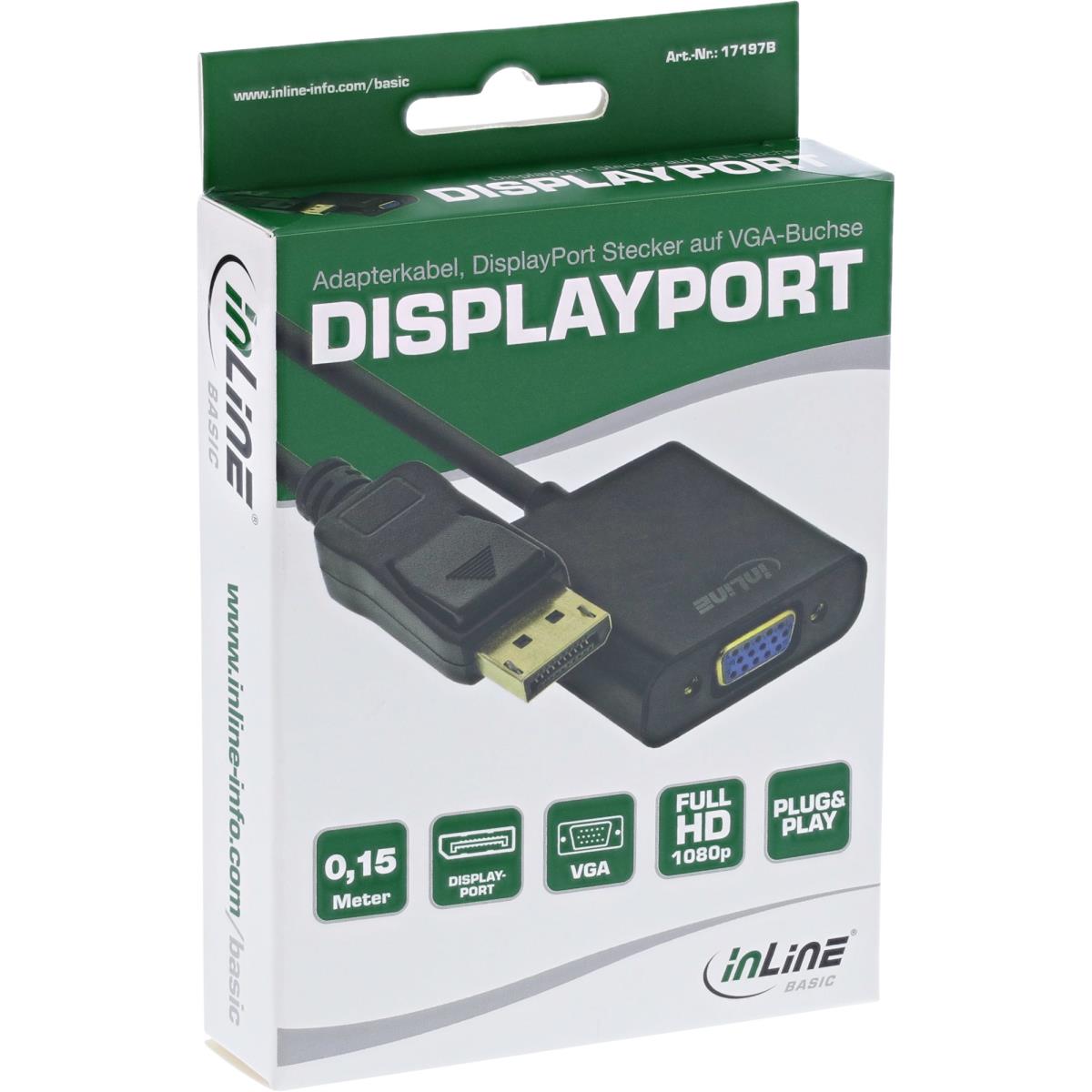 EU Product - - Basic DisplayPort Adapterkabel, DisplayPort Stecker auf VGA Buchse schwarz, 0,15m thumbnail