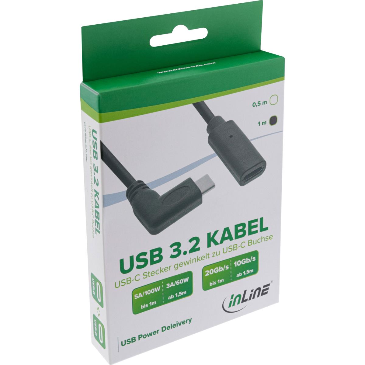 EU Product - - USB 3.2 Kabel, USB Typ-C Verl�ngerung, Stecker gewinkelt auf Buchse, schwarz, 1m thumbnail