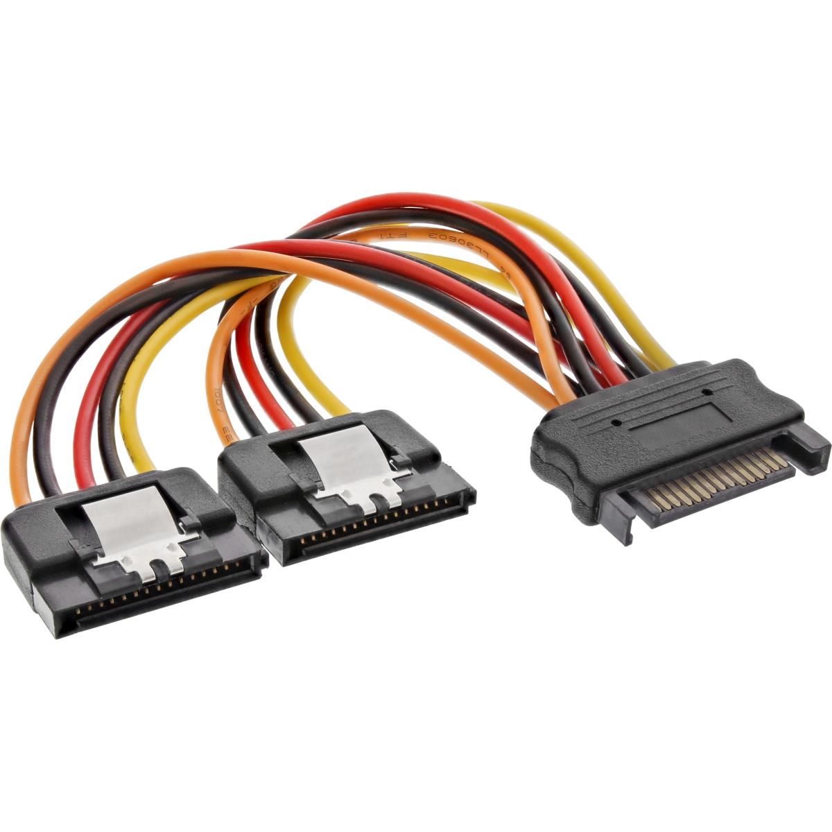 EU Product - - SATA Strom-Y-Kabel, SATA Buchse an 2x SATA Stecker mit Sicherheitslasche, 0,15m thumbnail