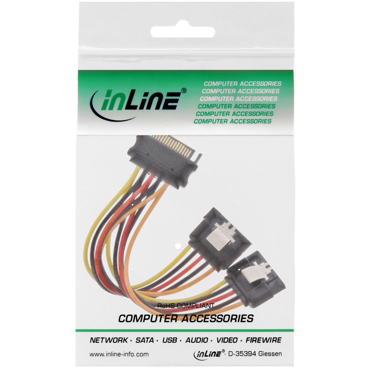 EU Product - - SATA Strom-Y-Kabel, SATA Buchse an 2x SATA Stecker mit Sicherheitslasche, 0,15m thumbnail
