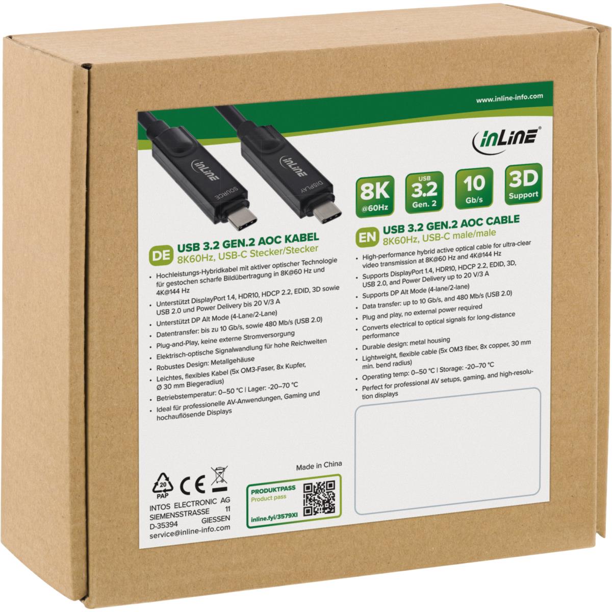 EU Product - - USB 3.2 Gen.2 AOC Kabel, USB-C Stecker/Stecker, 8K60Hz, 60W, schwarz, 5m thumbnail