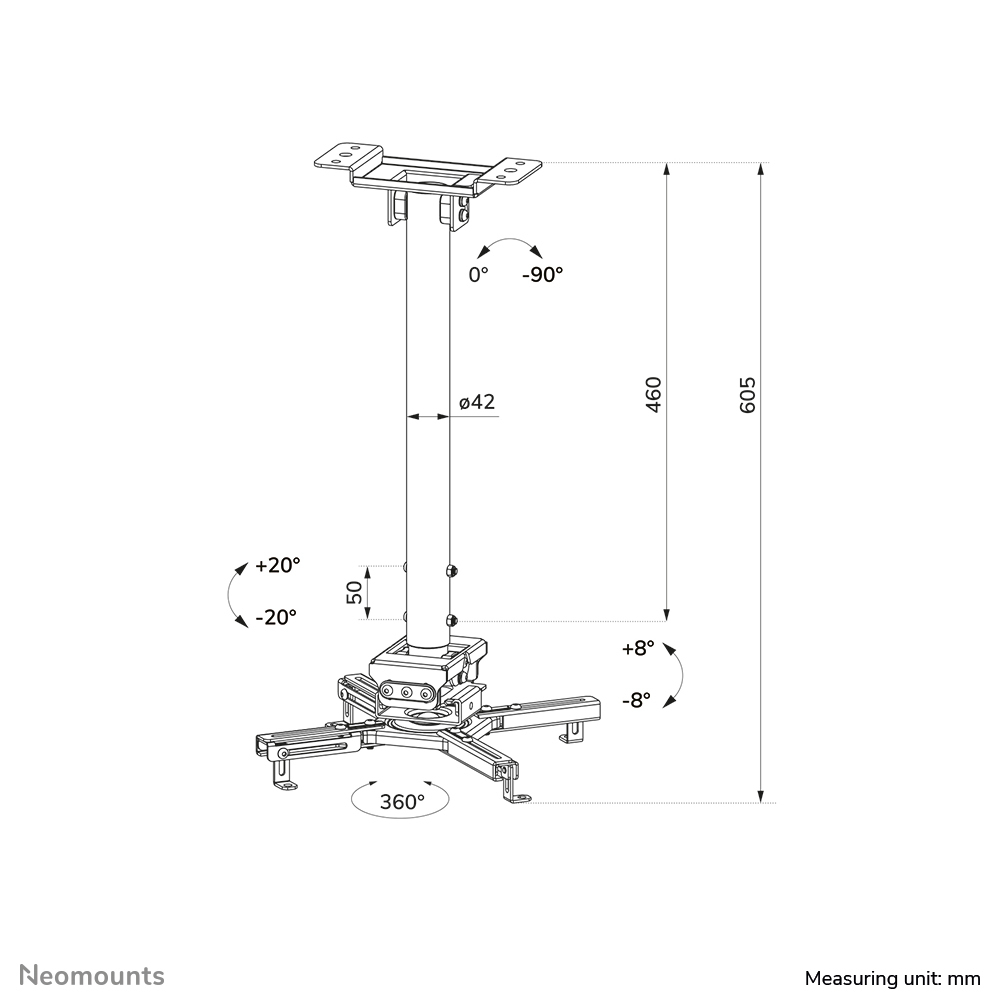 EU Product - Universal Projector Ceiling Mount Height Adjustable (60,5-90,5 Cm) - Black thumbnail