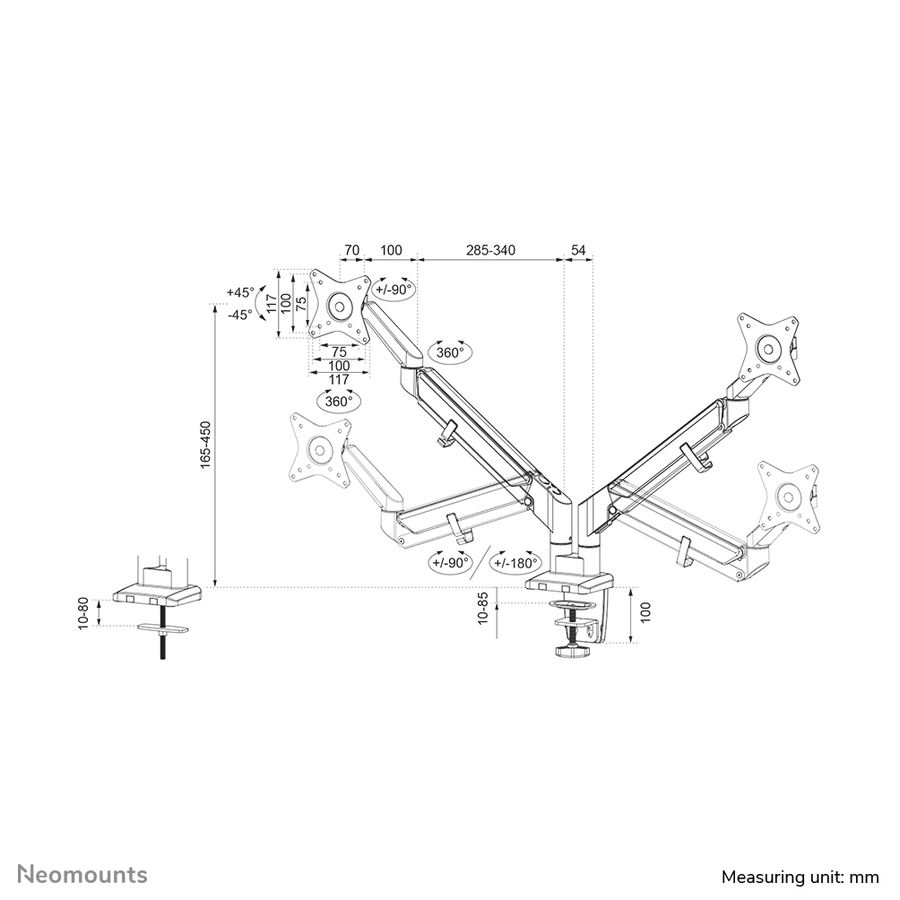 EU Product - DS70-810BL2 Desk Mount ultra flat clamp/grommet Dual-mount 17 - 32 thumbnail