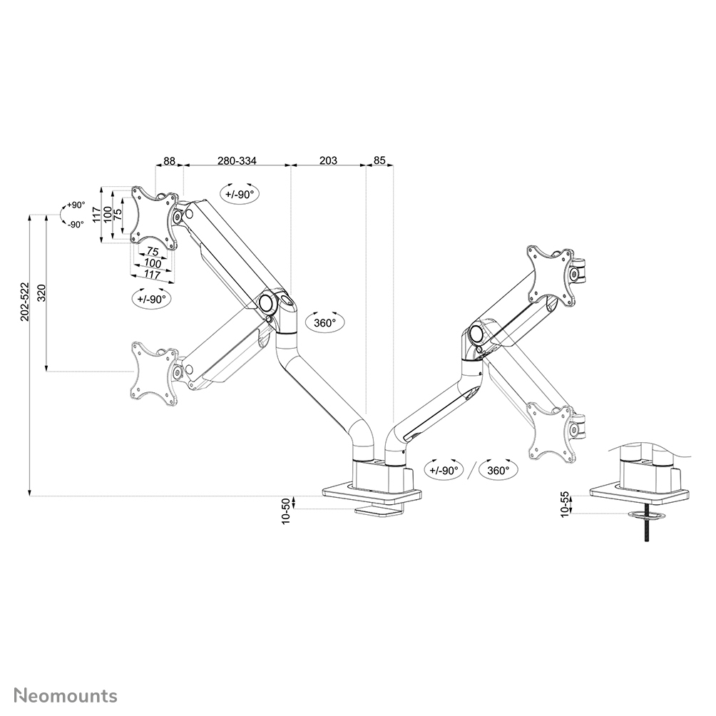 DS70S-950BL2 - Mounting kit (2 mounting arms) - full-motion - for 2 monitors - aluminium - black - screen size: 17