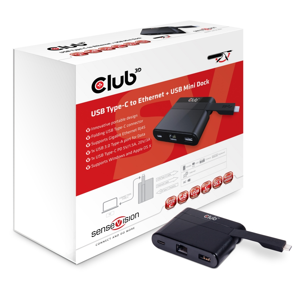 EU Product - SenseVision Adapter USB 3.0 C> Ethernet Gigabit LAN+ 3.0+ Typ - Adapter - Digital thumbnail
