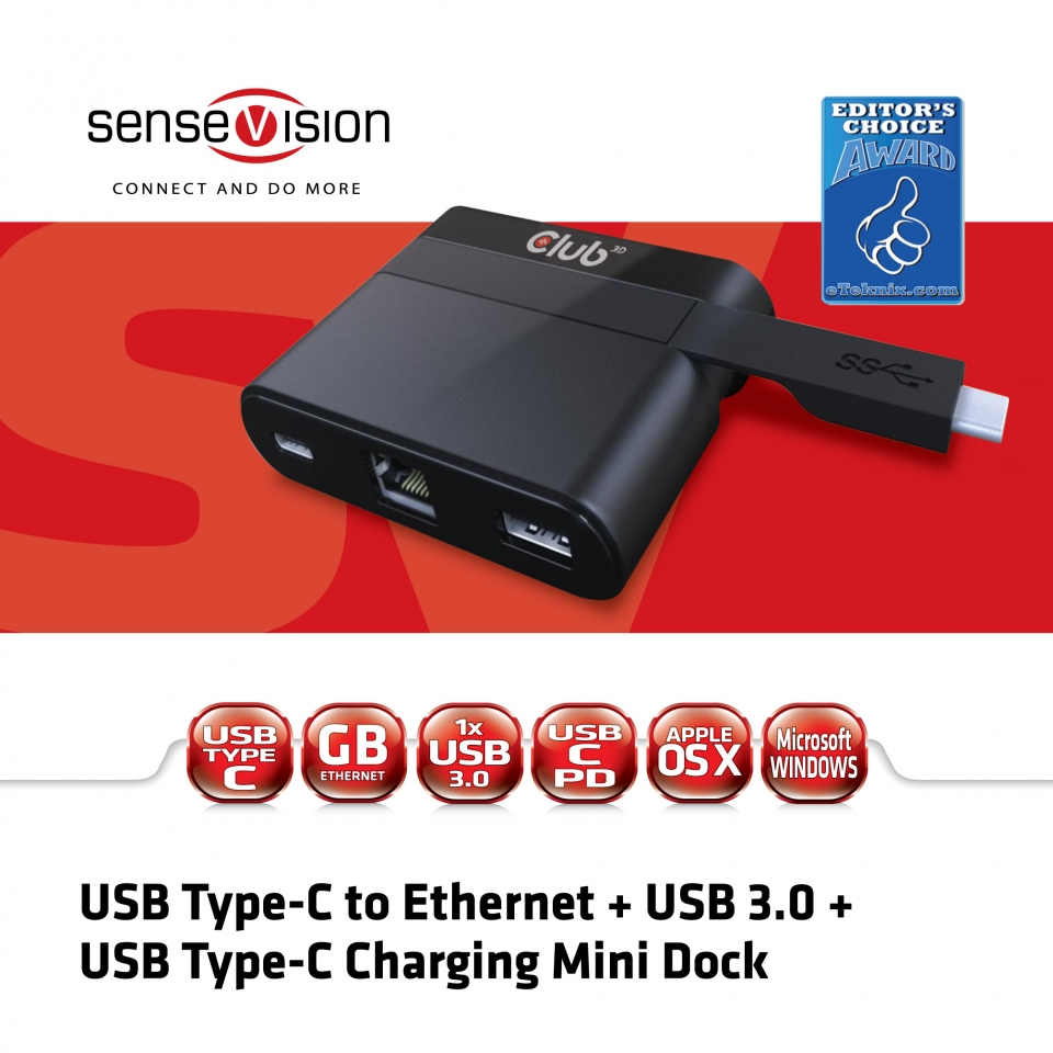 EU Product - SenseVision Adapter USB 3.0 C> Ethernet Gigabit LAN+ 3.0+ Typ - Adapter - Digital thumbnail