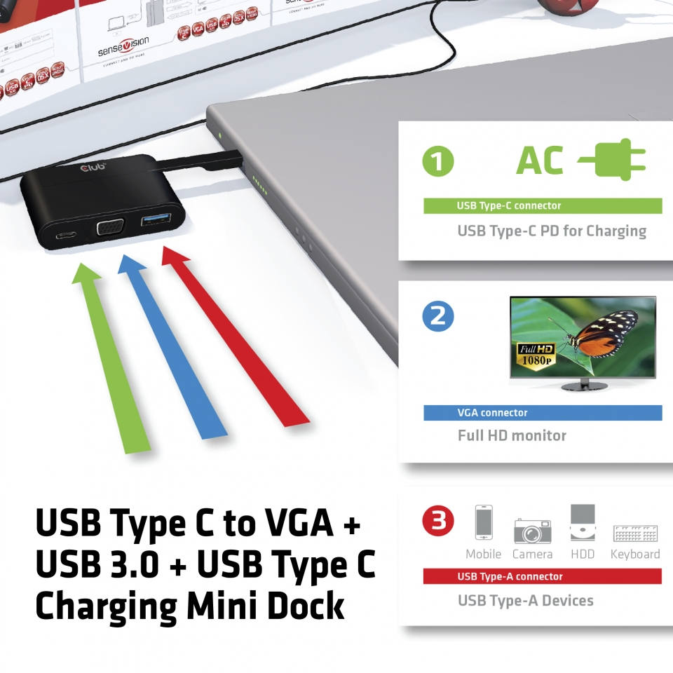 EU Product - SenseVision Adapter USB 3.0 C> VGA+ 3.0 A+ - Adapter - Digital thumbnail