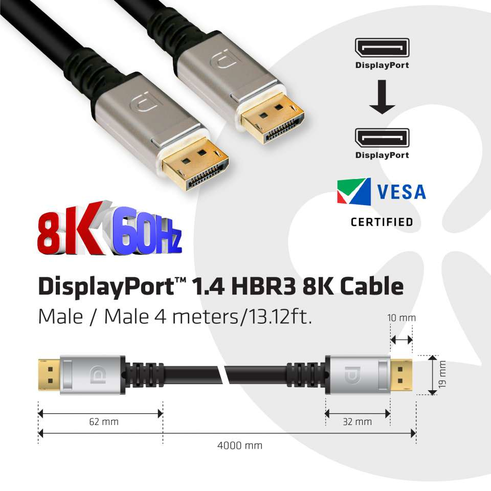 EU Product - Club3D DisplayPort-Kabel 1.4 HBR3 32,4Gb/s   4m 8K60Hz St/St retail thumbnail