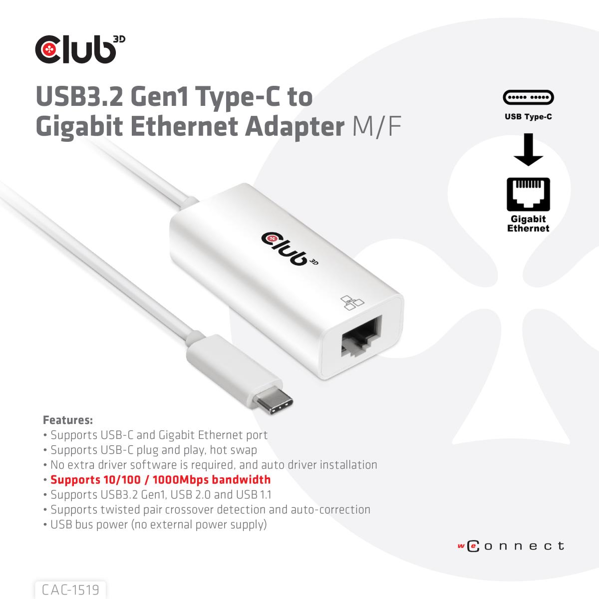 EU Product - Adapter USB 3.2 Typ C> RJ45 Gigabit LAN St/Bu retail - Adapter - Digital thumbnail