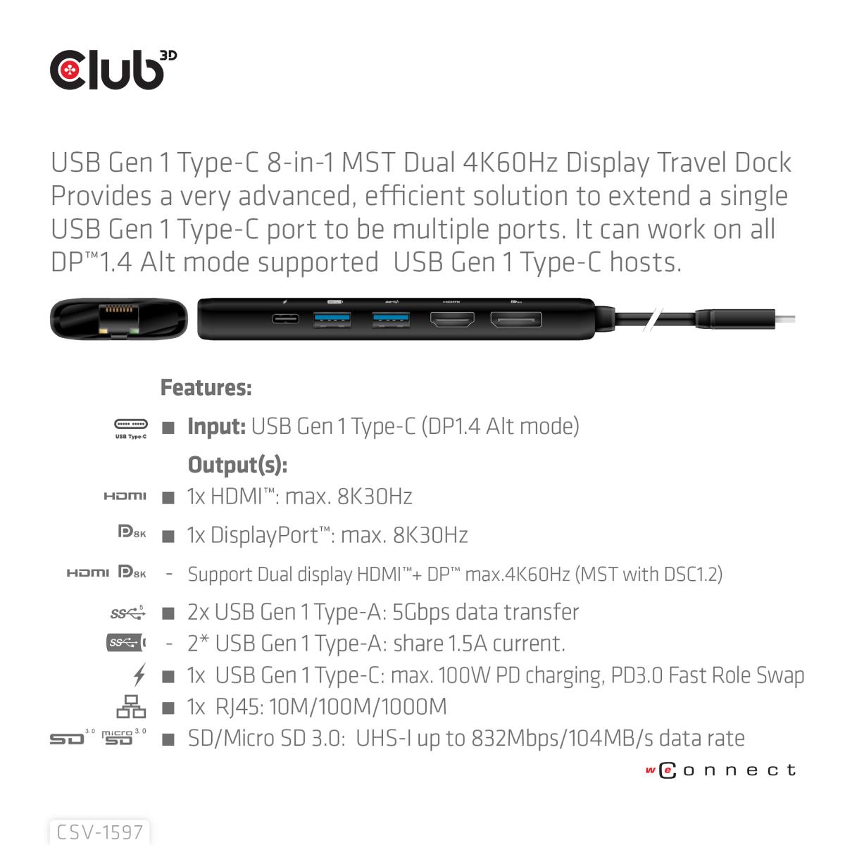 EU Product - Dockingstation - Usb Typ C 8-in-1 Mst Dual 4K60Hz thumbnail