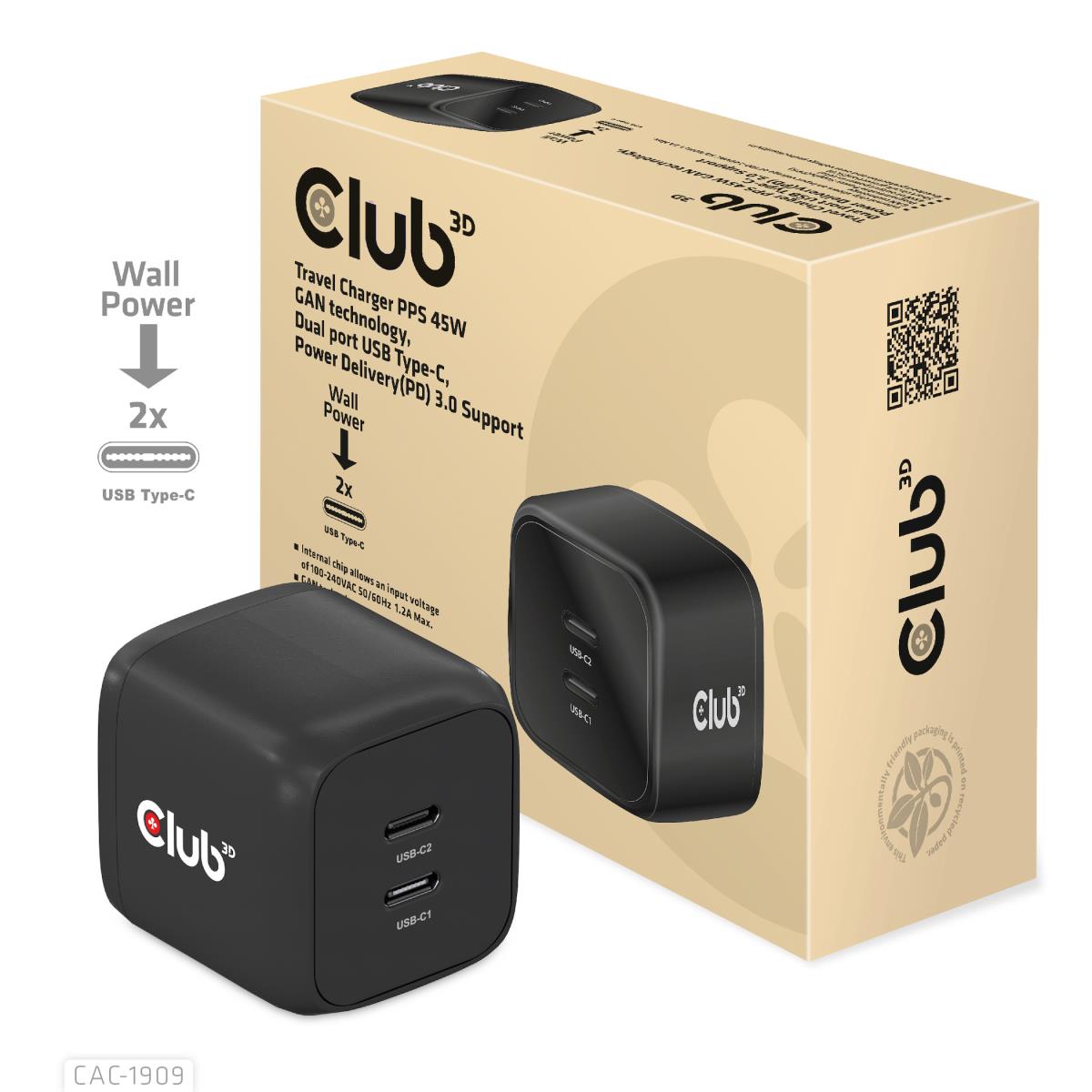 EU Product - Ladegert 2xUSB Typ C PD 45W GaN retail - Charger thumbnail