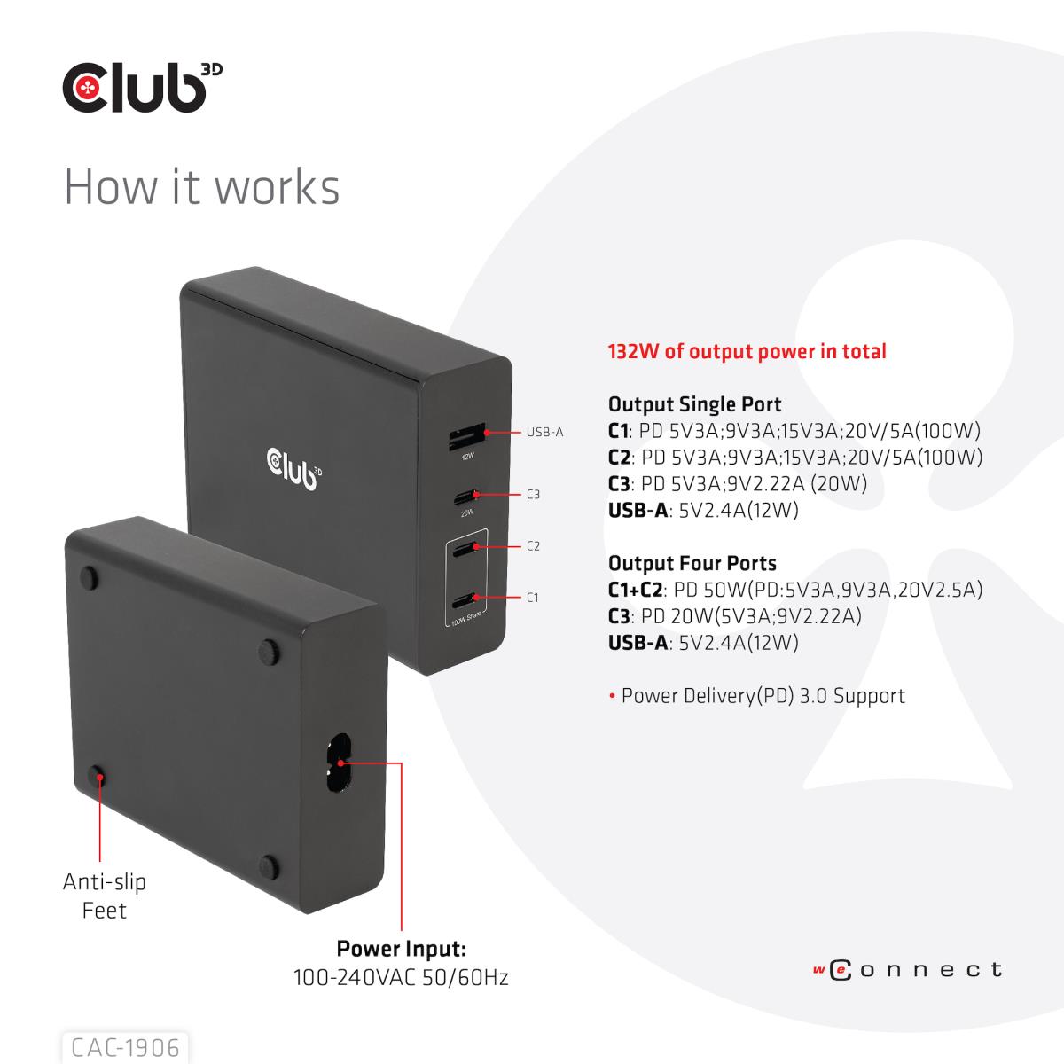 EU Product - Ladegert 3xUSB Typ C 1xUSB A PD - Power Supply - 132 W thumbnail